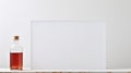 Minimalist White Poster With Dark Bottle On Shelf In James Turrell Style