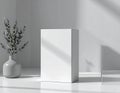 Minimalist White Product Display with Plant Decoration in Bright Interior Royalty Free Stock Photo
