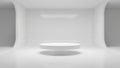 Minimalist White Product Display Stage with a Floating Round Platform in a Modern Architectural Interior Setting Royalty Free Stock Photo