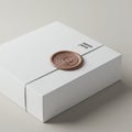 A minimalist white rectangular box features a brown wax seal on top. The box is bou Royalty Free Stock Photo