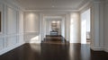 Minimalist White Room with Dark Laminate Floor A Classic Interior Perspective for Design and Architecture Projects Royalty Free Stock Photo