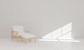 Minimalist white room with elegant armchair. 3D rendering