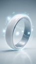 White Futuristic Smart Ring with Glowing Holographic Health Data Tracking Interface Royalty Free Stock Photo