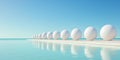 Minimalist white spheres aligned infinity pool blue sky Royalty Free Stock Photo