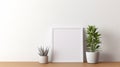 Minimalist White Square Frame Mockup With Potted Plant