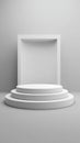 Generative AI Minimalist White Platform Stage with Round Pedestal for Presentations or Display business concept. Royalty Free Stock Photo