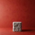 Minimalist White Stone Cube Against Red Textured Wall Royalty Free Stock Photo