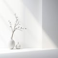 Minimalist White Vase With Branch In Window - 3d Rendering Royalty Free Stock Photo