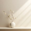 Minimalist White Vase With Cherry Blossom Tree - Warm Color Palette