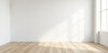 Minimalist white wall, wooden floor, empty room , minimal, decor Royalty Free Stock Photo