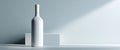 Minimalist white wine bottle on a clean surface with soft natural light and subtle shadows in a modern, neutral-toned setting Royalty Free Stock Photo