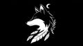 Minimalist White Wolf Head with Feathers and Moon on Black Background - Vector Art Royalty Free Stock Photo