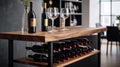 Minimalist Wine Racks: Captivating Walnut And Oak Shelves For Exquisite Tabletop Photography