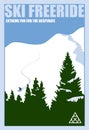 Minimalist winter poster. Ski freeride. Vector illustration