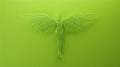 Minimalist wireframe figure with wings on green background