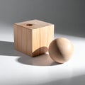 Minimalist Wood Cube and Sphere with Shadows Royalty Free Stock Photo