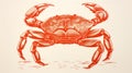 Minimalist Woodblock Print Of An Orange Crab Artwork