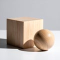 Minimalist Wooden Cube and Sphere Composition Royalty Free Stock Photo