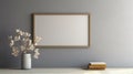 Minimalist Wooden Frame With Primrose On Gray Wall