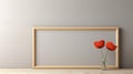 Minimalist Wooden Frame With Red Tulips On Table Royalty Free Stock Photo