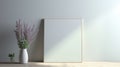 Minimalist Wooden Frame With Vibrant Flowers On Gray Table