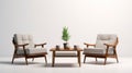 Minimalist Wooden Furniture Set With Coffee And Plant