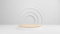 Minimalist wooden podium in abstract white composition for product presentation summer scene