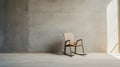 Minimalist Wooden Rocking Chair In Sunlit Brutalist Room