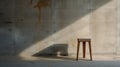 Minimalist Wooden Stool In Concrete Wall - Editorial Style Photograph