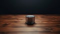 Minimalist Wooden Table With Empty Tin On Dark Background Royalty Free Stock Photo