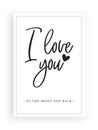 Minimalist Wording Design, I love you to the moon and back, Wall Decor Vector, Lettering, Art Decor, Wall Art isolated on white ba Royalty Free Stock Photo