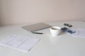 Minimalist work place desk table in black and white tones Royalty Free Stock Photo