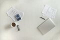 minimalist work place desk table in black and white tones Royalty Free Stock Photo