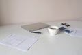 minimalist work place desk table in black and white tones Royalty Free Stock Photo