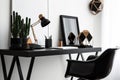 minimalist workplace black desk and chair modern style generative ai