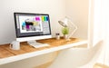 minimalist workplace with graphic design computer Royalty Free Stock Photo