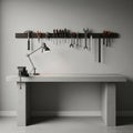 Setup featuring a concrete workbench with a clamp and an adjustable desk Royalty Free Stock Photo