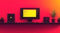 Minimalist Workspace with a Central Computer Displaying Code and Two Smaller Devices on a Shelf Royalty Free Stock Photo