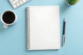 Minimalist Workspace Concept with Notepad Keyboard Coffee and Plant Pot Royalty Free Stock Photo