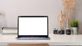 Blank screen laptop on work table Royalty Free Stock Photo