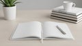 Minimalist Workspace with Open Blank Notebook and Pen Royalty Free Stock Photo