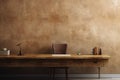 Minimalist workspace with wooden desk, laptop, and decorative items Royalty Free Stock Photo