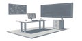 Sleek modern workspace with dual monitors, flowchart, and blank whiteboard. Ideal for presentations or data analysis Royalty Free Stock Photo