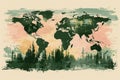Minimalist world map design showcasing dark continents on a tranquil background
