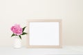 Minimalist 8x10 landscape frame mockup Pink peony white vase gold frame