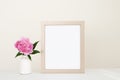 Minimalist 8x10 vertical frame mockup pink peony white vase gold frame