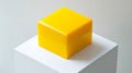Minimalist Yellow Cube on White A Study in Form Color and Simplicity TopDown Perspective Royalty Free Stock Photo