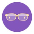 Minimalist yellow glasses on purple background. Simple eyewear design. Fashion accessories vector illustration