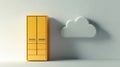 Minimalist yellow wardrobe and cloud shelf against neutral wall in modern interior design Royalty Free Stock Photo