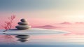 Minimalist Zen garden at dawn, harmonious balance of nature and simplicity, smooth stones in tranquil water Royalty Free Stock Photo